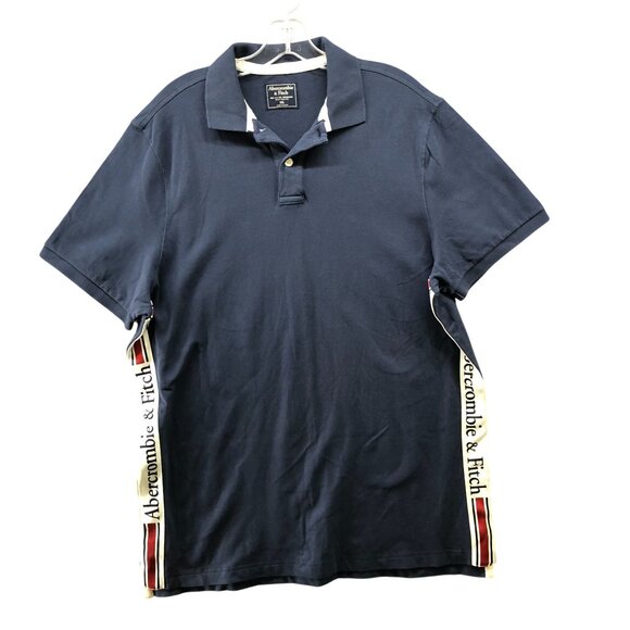 Abercrombie & Fitch Polo Shirt Mens XXL Navy Blue Short Sleeve Logo Stripe - Picture 1 of 9